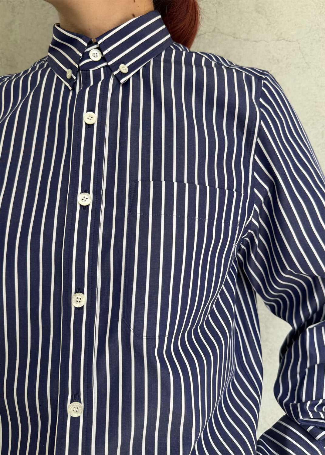
                  
                    PENCIL STRIPED CROPPED B.D SHIRT
                  
                