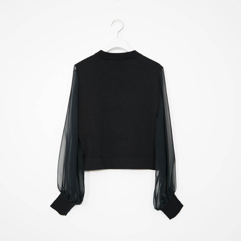 
                  
                    CREW NECK CROPPED SWEATER WITH SHEER SLEEVES
                  
                