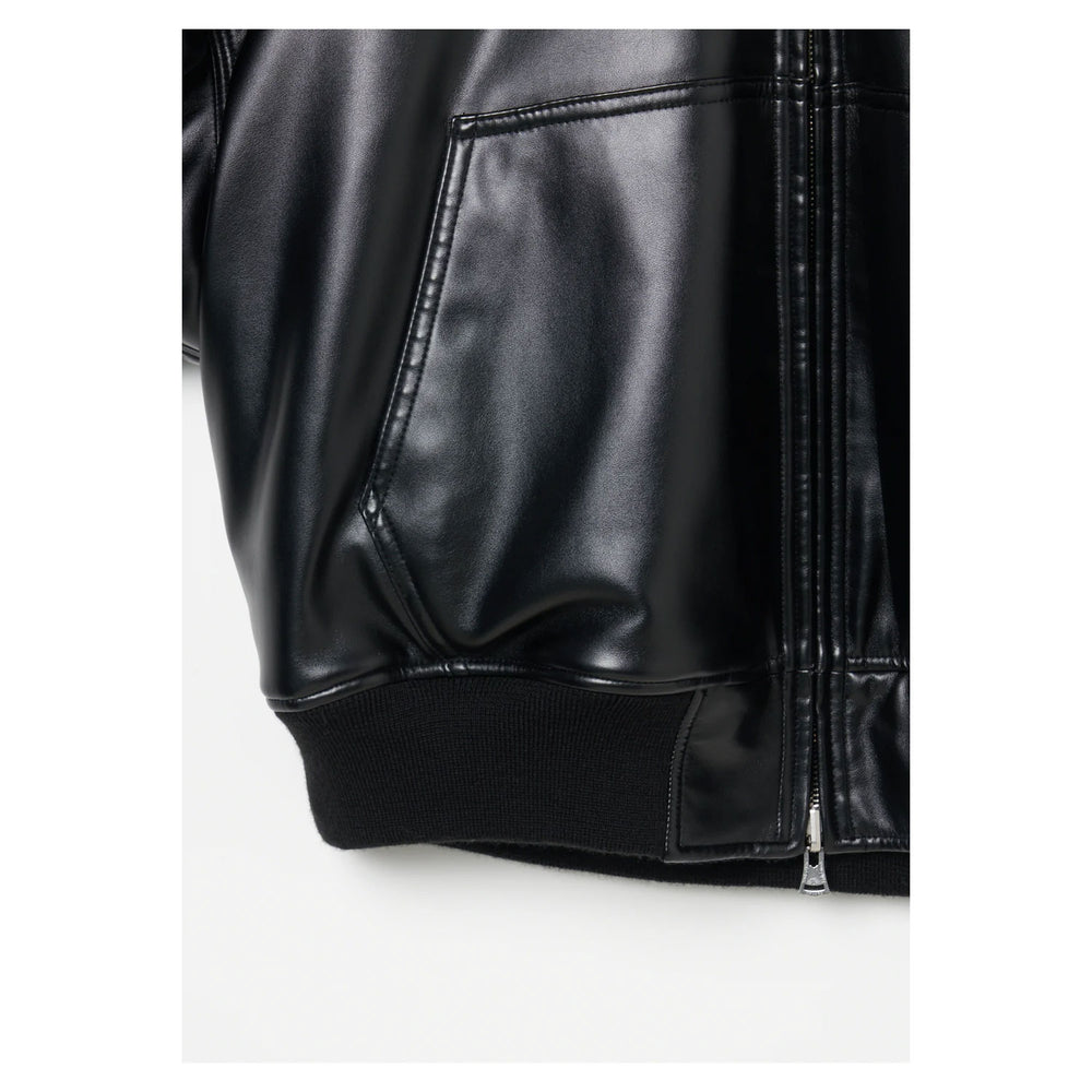 
                  
                    Leather Zip Up Hoodie-BLACK-
                  
                