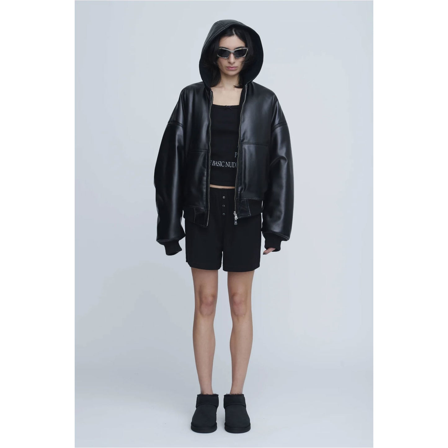 
                  
                    Leather Zip Up Hoodie-BLACK-
                  
                