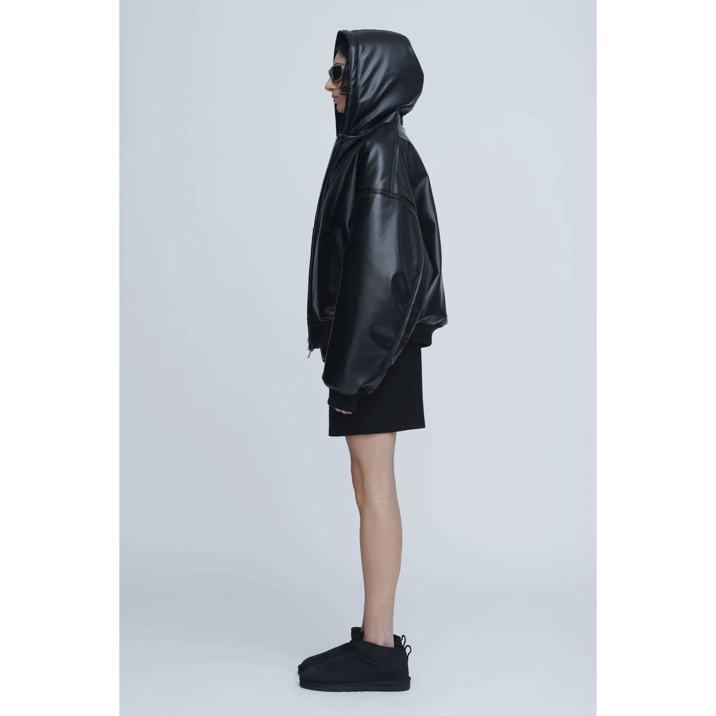 
                  
                    Leather Zip Up Hoodie-BLACK-
                  
                