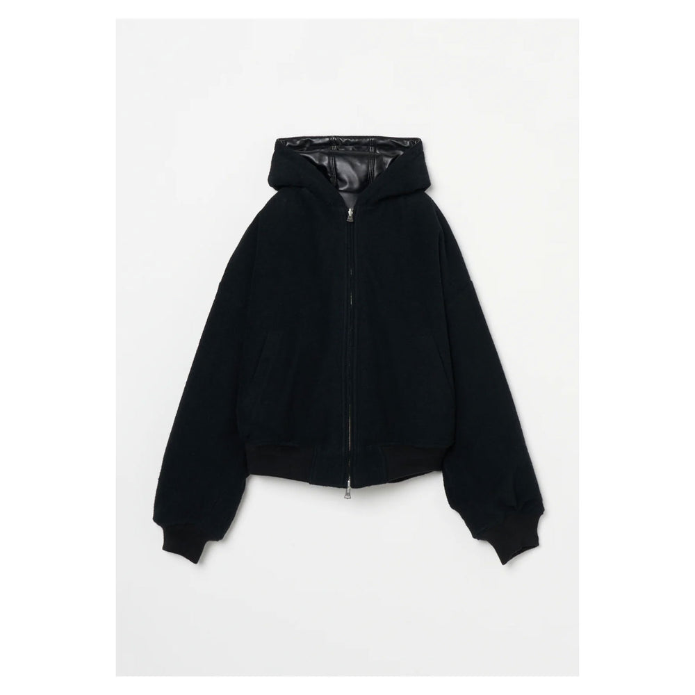 
                  
                    Leather Zip Up Hoodie-BLACK-
                  
                