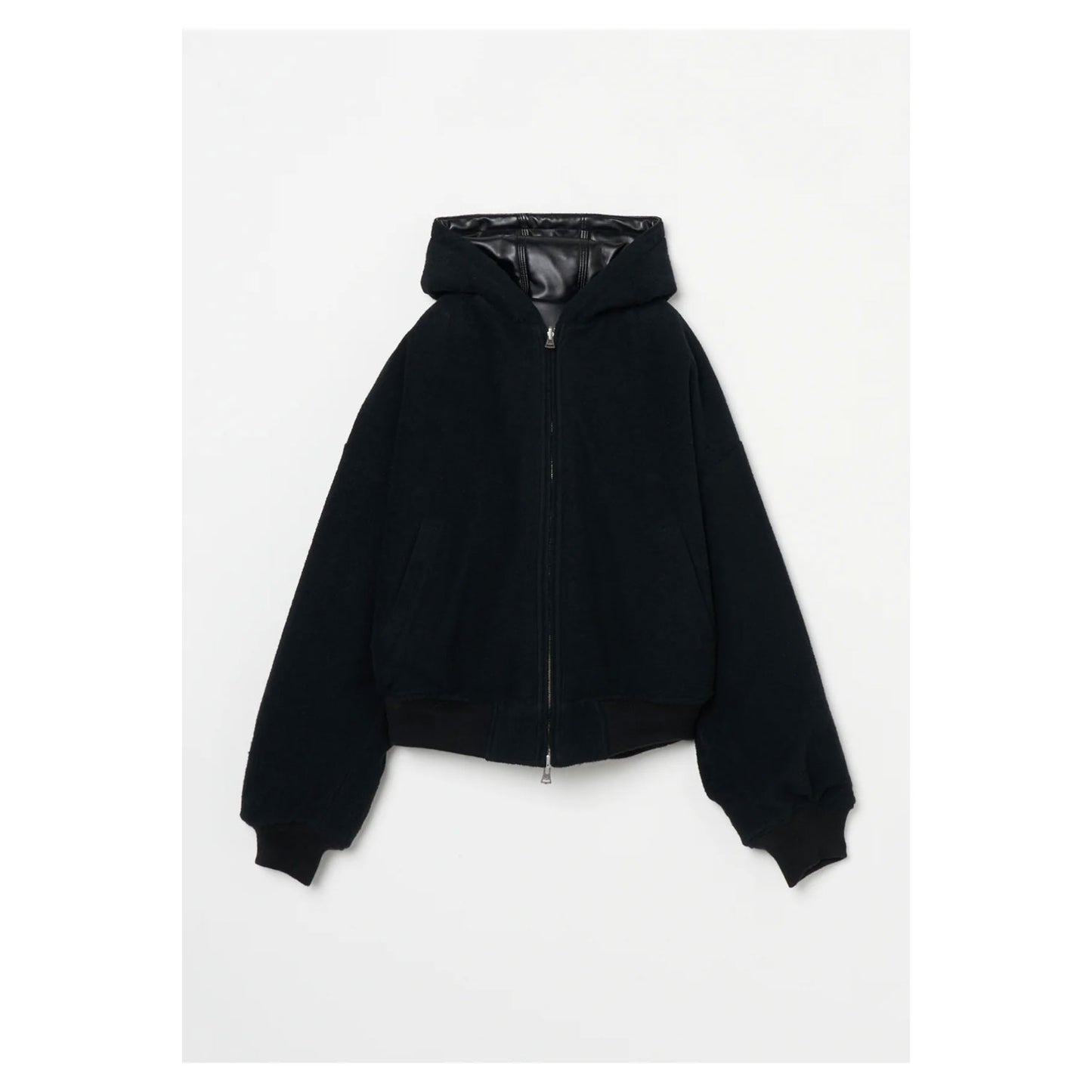 
                  
                    Leather Zip Up Hoodie-BLACK-
                  
                