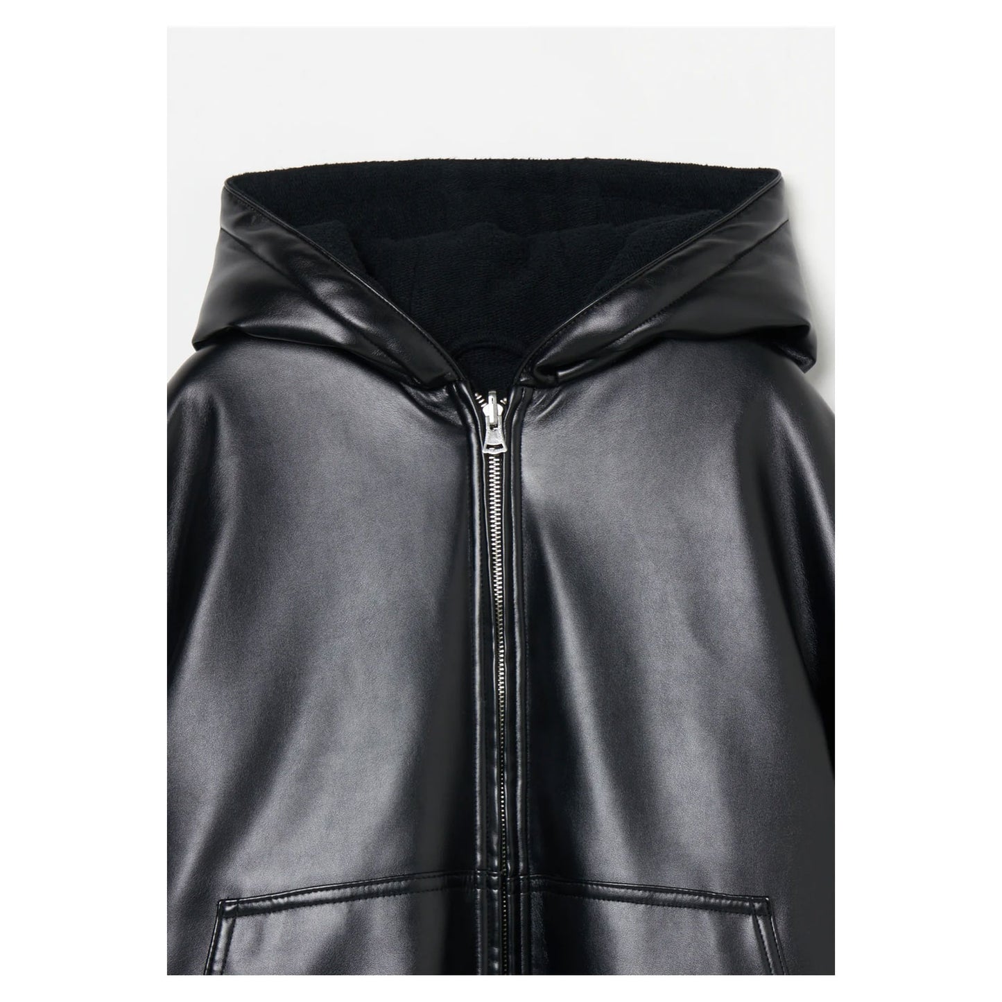 
                  
                    Leather Zip Up Hoodie-BLACK-
                  
                