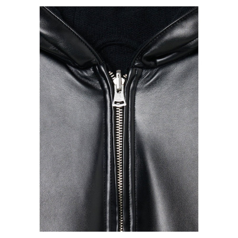 
                  
                    Leather Zip Up Hoodie-BLACK-
                  
                