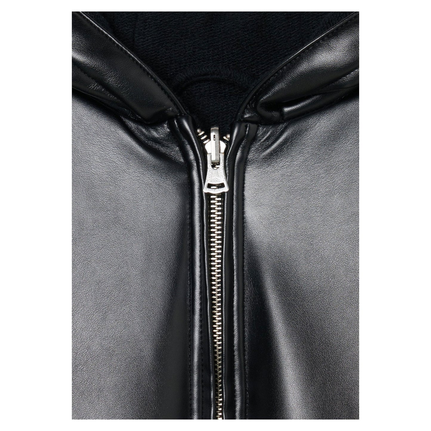 
                  
                    Leather Zip Up Hoodie-BLACK-
                  
                