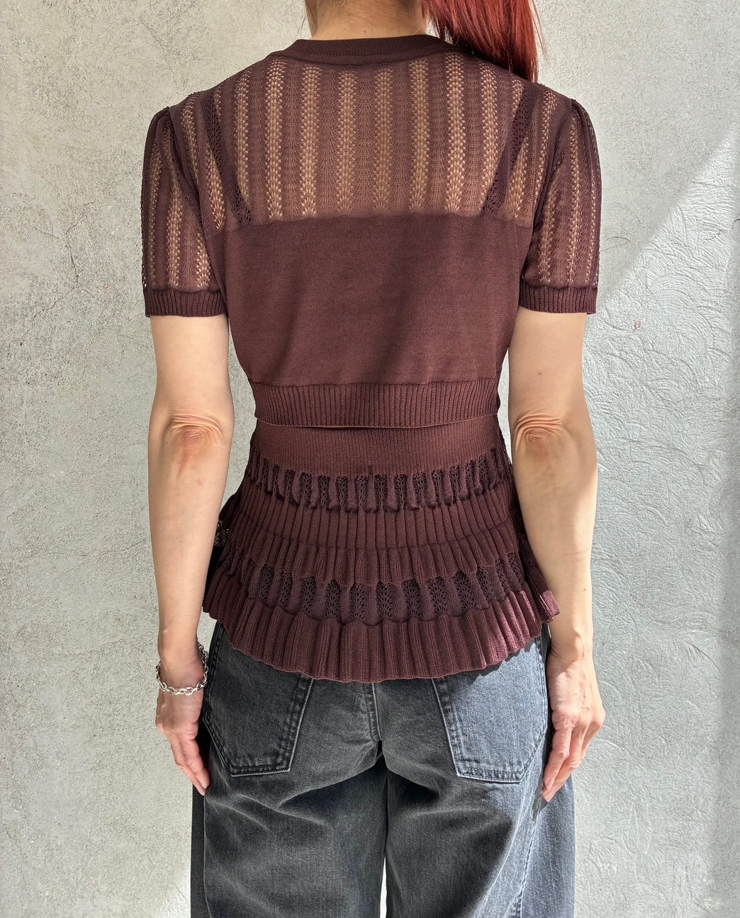 
                  
                    CONVERTIBLE SHEER STRIPE KNIT CARDIGAN -BROWN-
                  
                