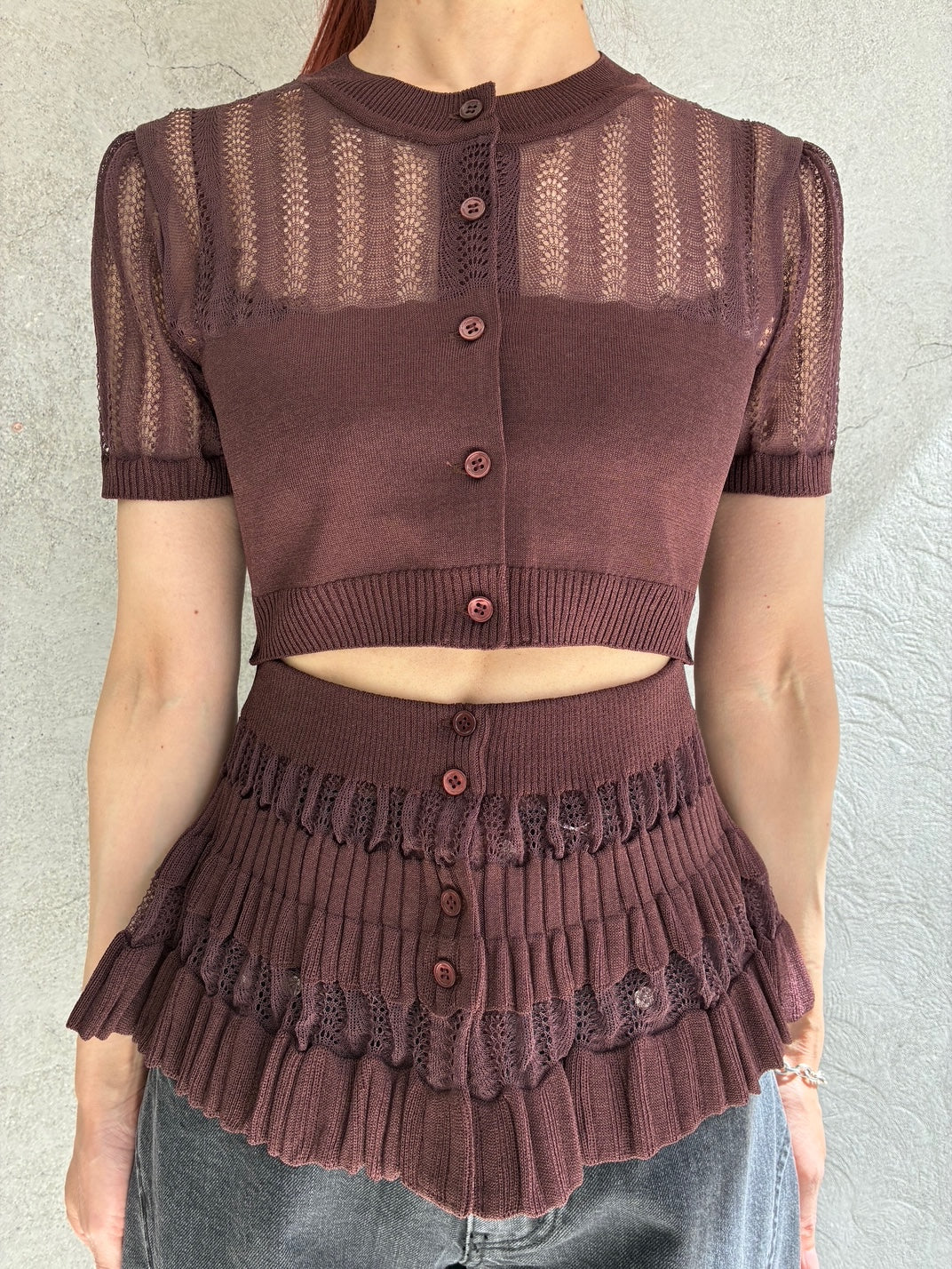 
                  
                    CONVERTIBLE SHEER STRIPE KNIT CARDIGAN -BLACK-
                  
                