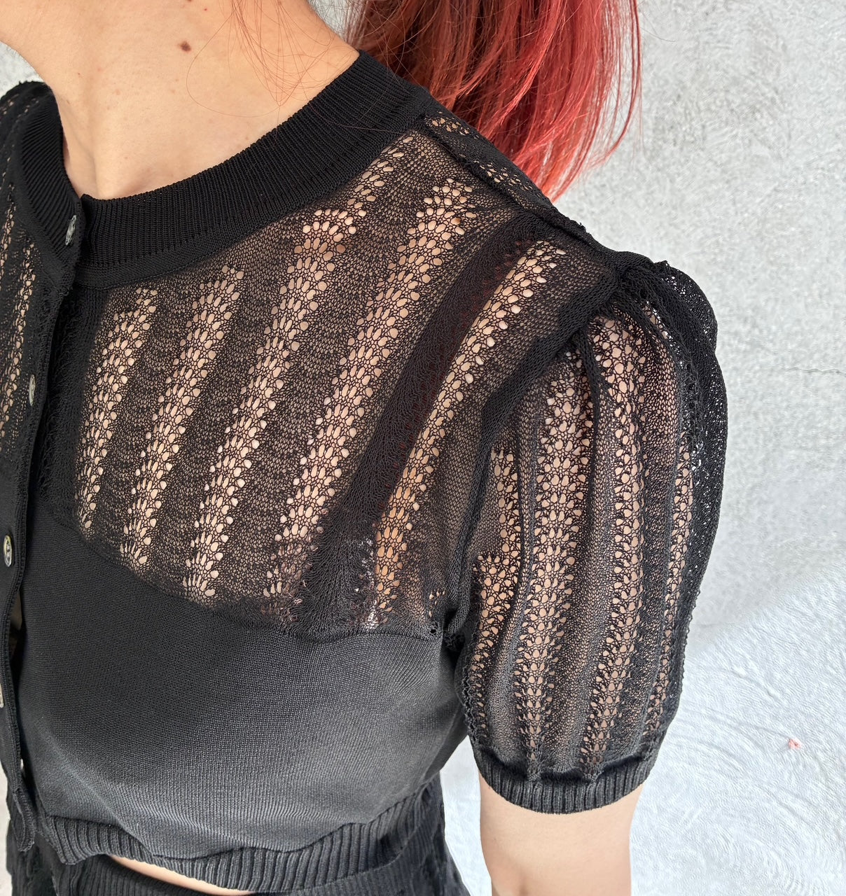 
                  
                    CONVERTIBLE SHEER STRIPE KNIT CARDIGAN -BLACK-
                  
                