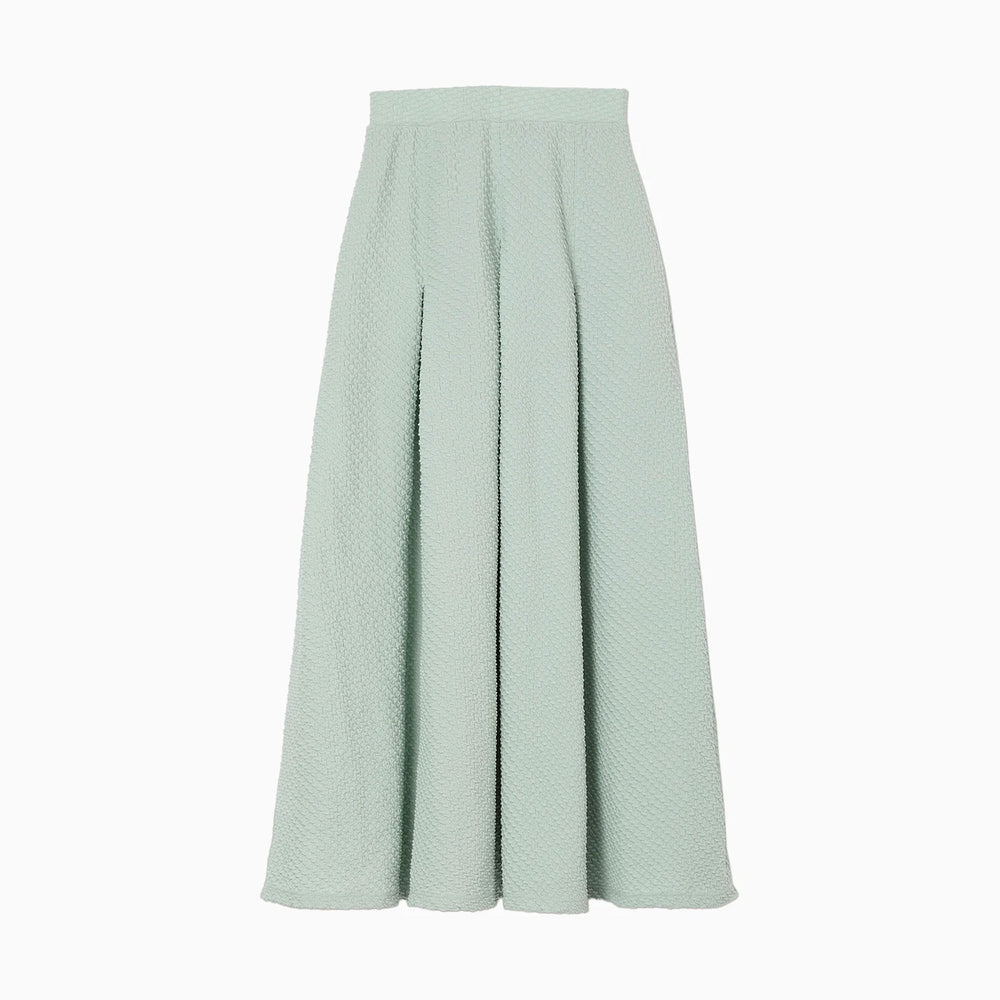 Shirring Jersey Jacquard Flare Skirt - light blue