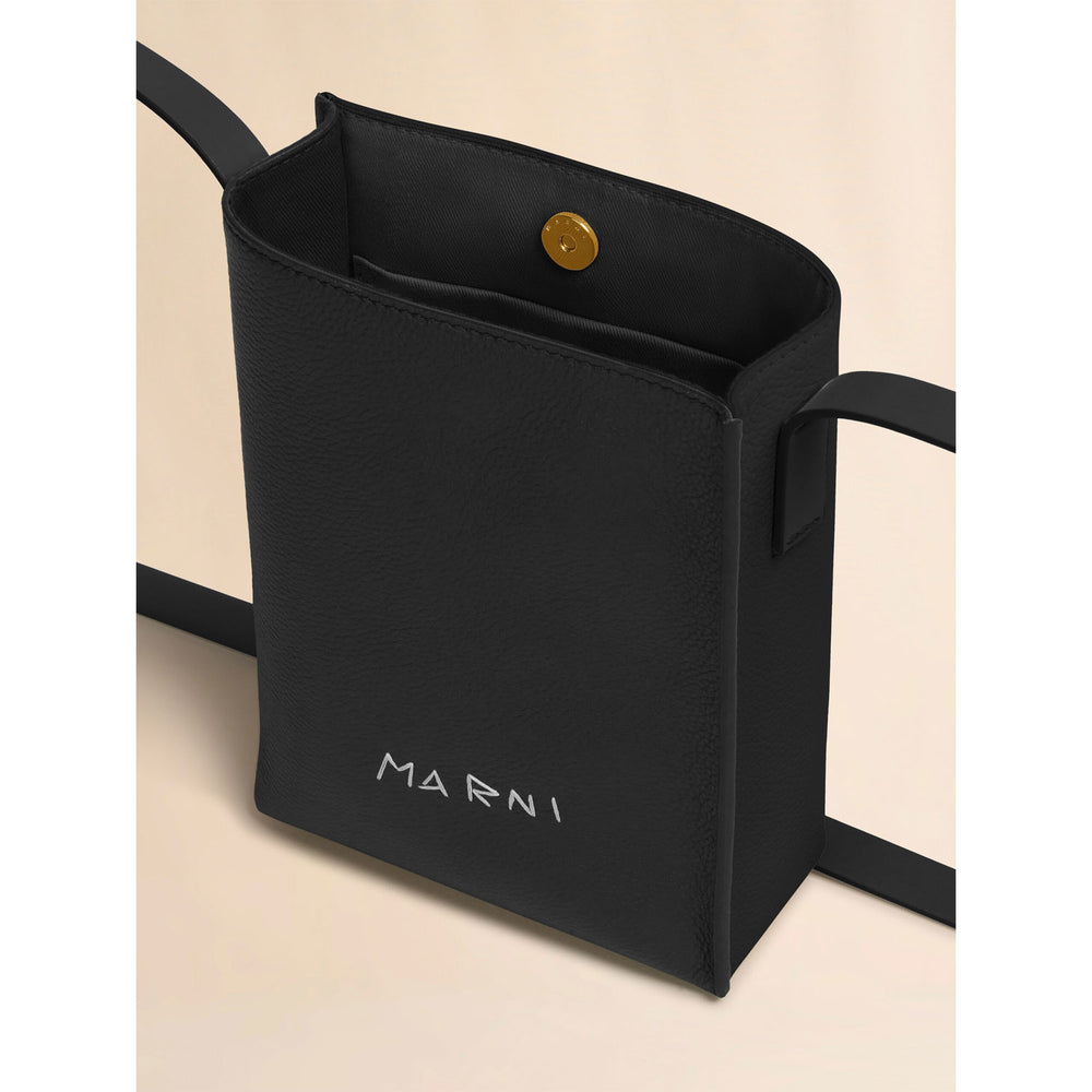 MARNI MUSEO ナノ ブラック Black leather Museo nano bag with embroidered Marni symbol – OBLIGE