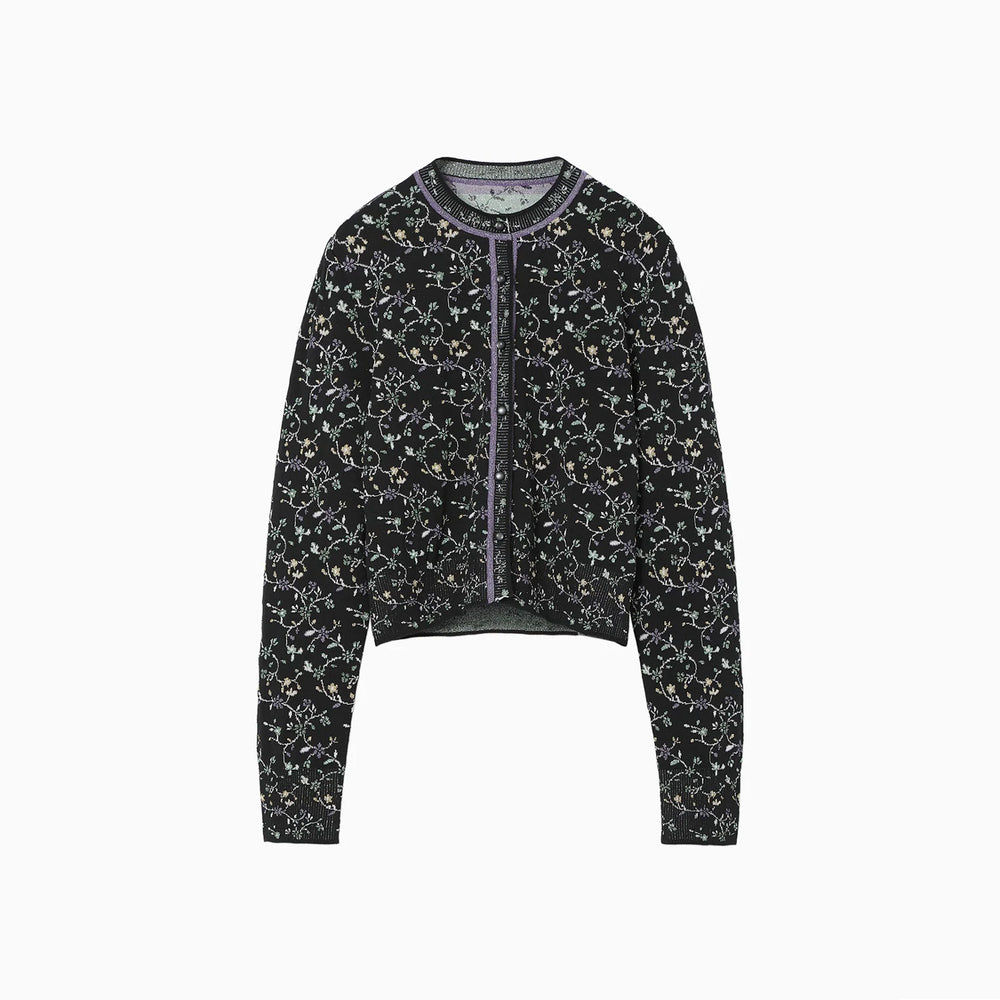 Floral Motif Glitter Knit Cardigan - black – OBLIGE
