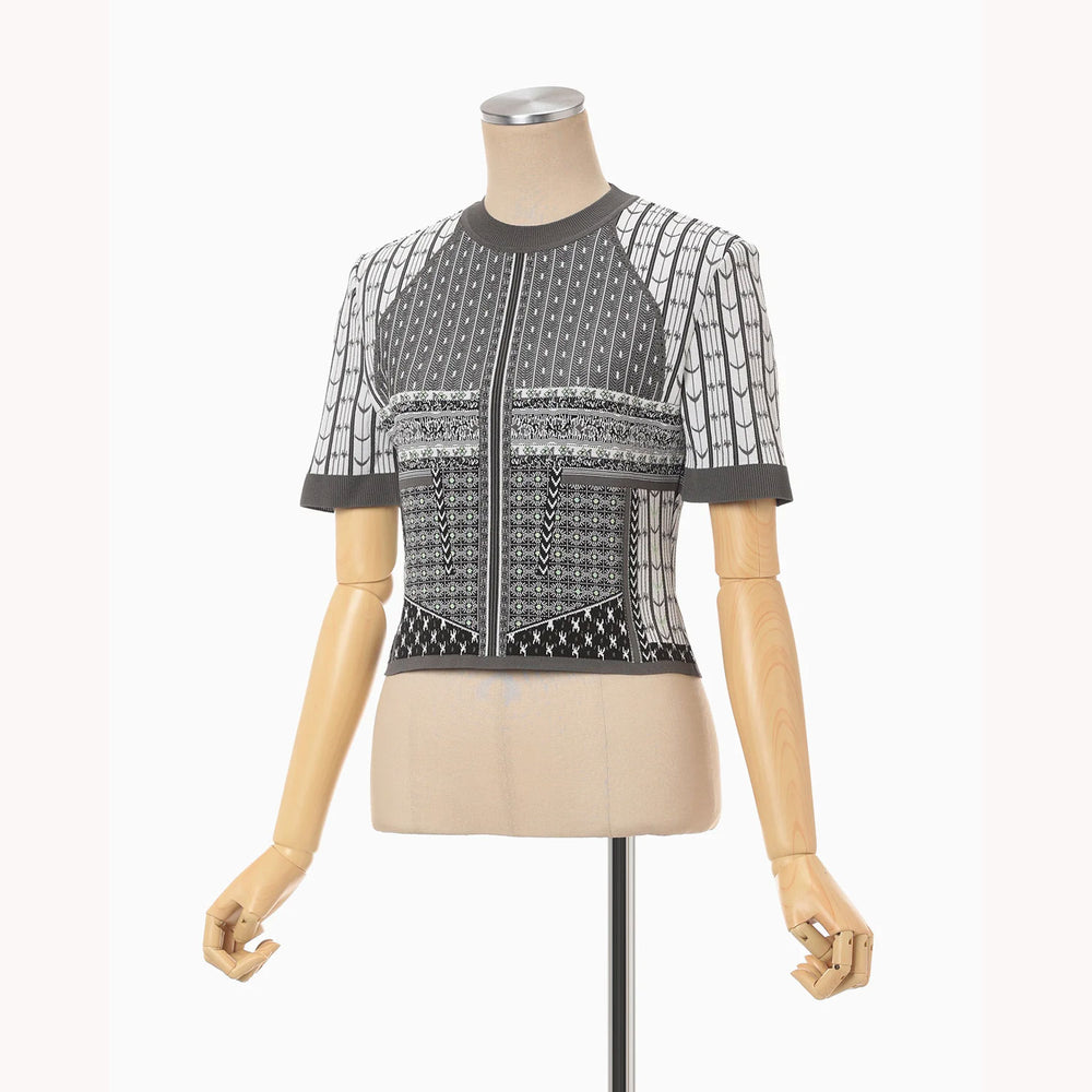 トップス Geometric Pattern Knitted Top Geometric Pattern Knitted Top -gray- – OBLIGE