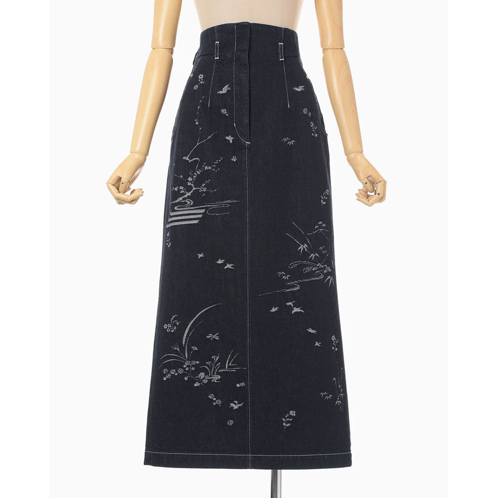 
                  
                    Nature Pattern Jacquard Denim Skirt - blue
                  
                