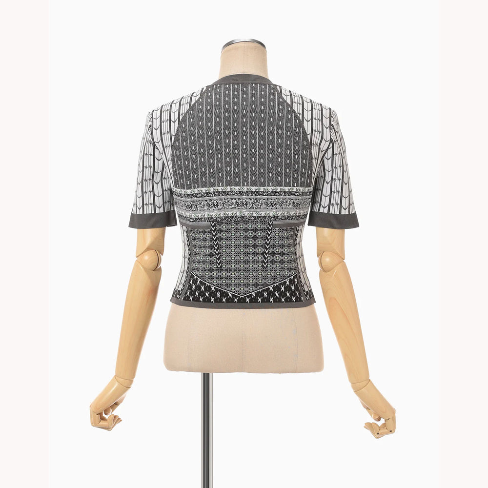 トップス Geometric Pattern Knitted Top Geometric Pattern Knitted Top -gray- – OBLIGE
