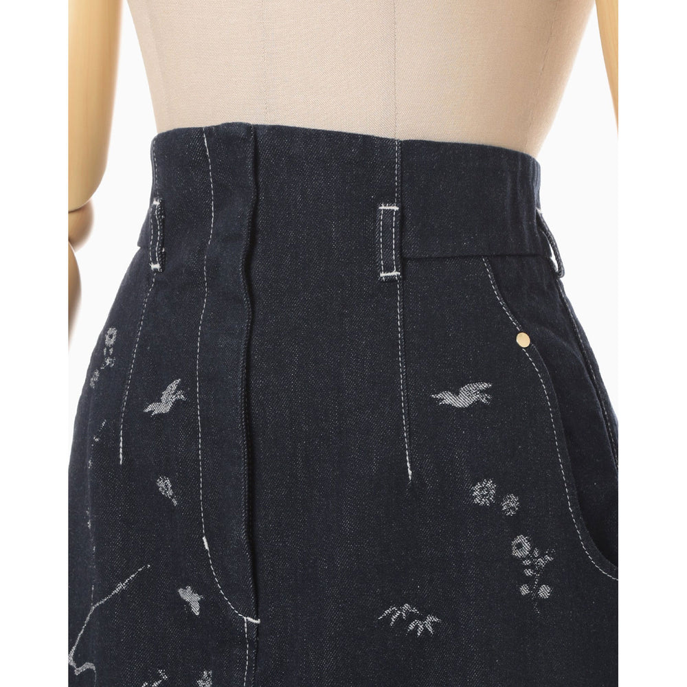 Nature Pattern Jacquard Denim Skirt - blue – OBLIGE