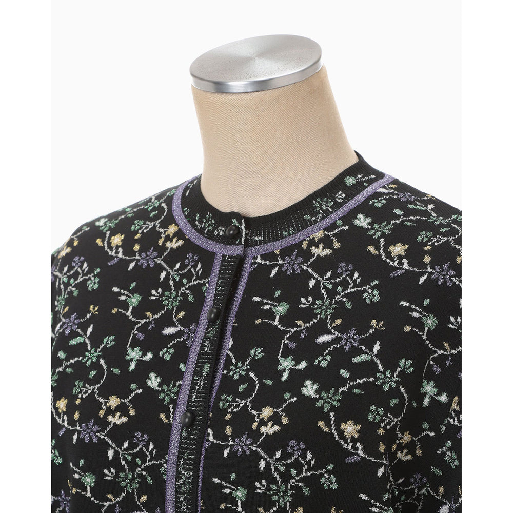 Floral Motif Glitter Knit Cardigan - black – OBLIGE