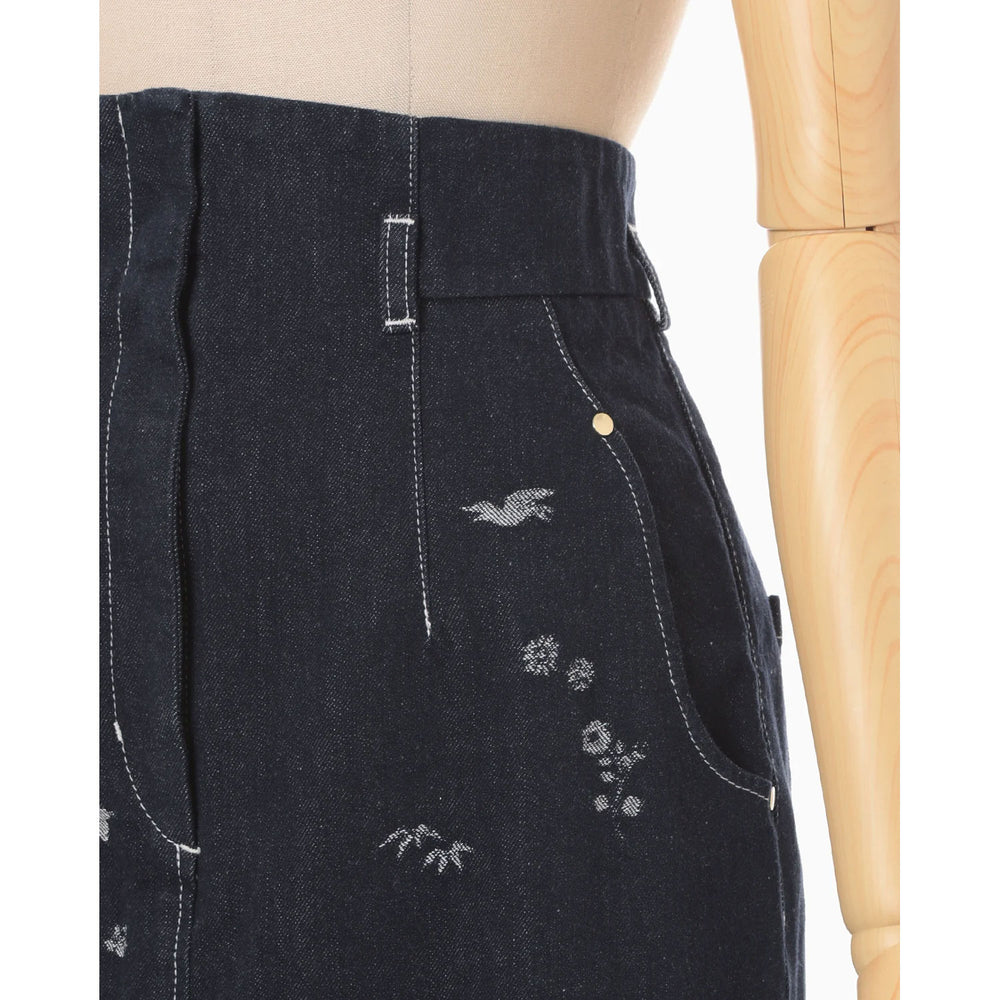 Nature Pattern Jacquard Denim Skirt - blue – OBLIGE