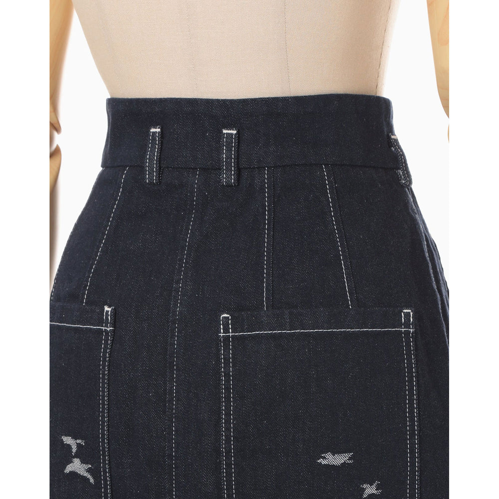 Nature Pattern Jacquard Denim Skirt - blue – OBLIGE