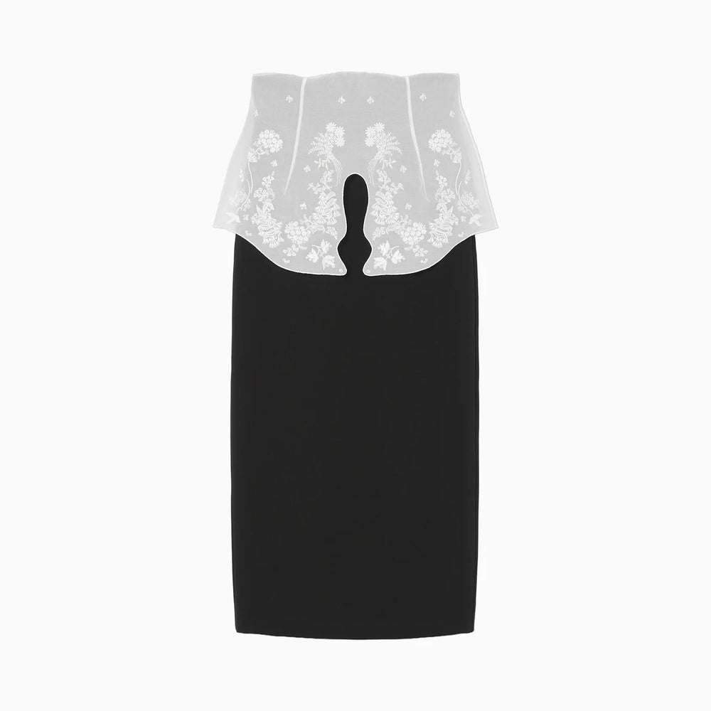 Triacetate Georgette Embroidery Peplum Skirt - black