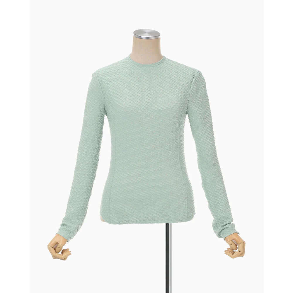 Shirring Jersey Jacquard Long Sleeve Top - light blue – OBLIGE