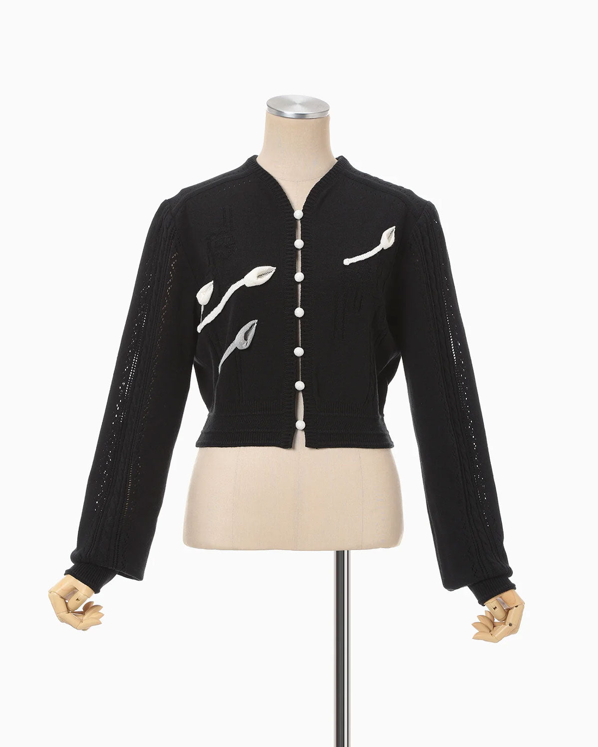 
                  
                    3D Floral Motif Knit Cardigan - black
                  
                