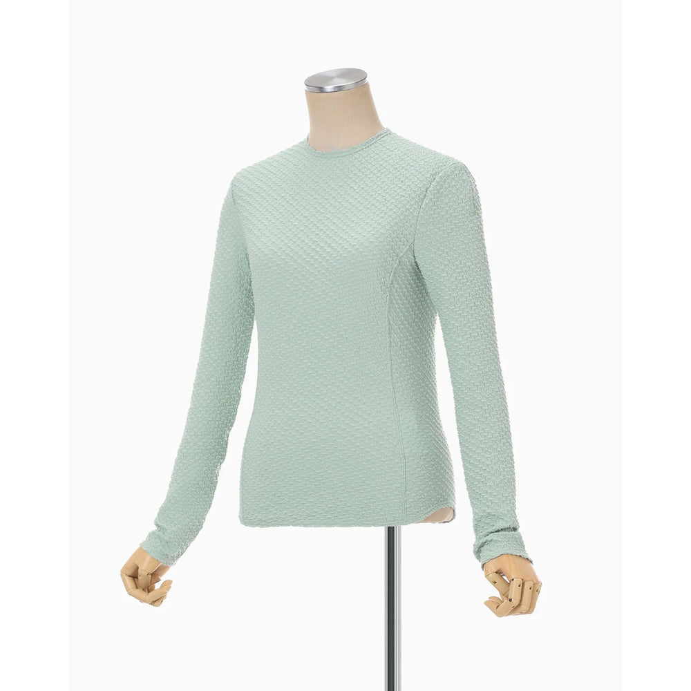 Shirring Jersey Jacquard Long Sleeve Top - light blue – OBLIGE