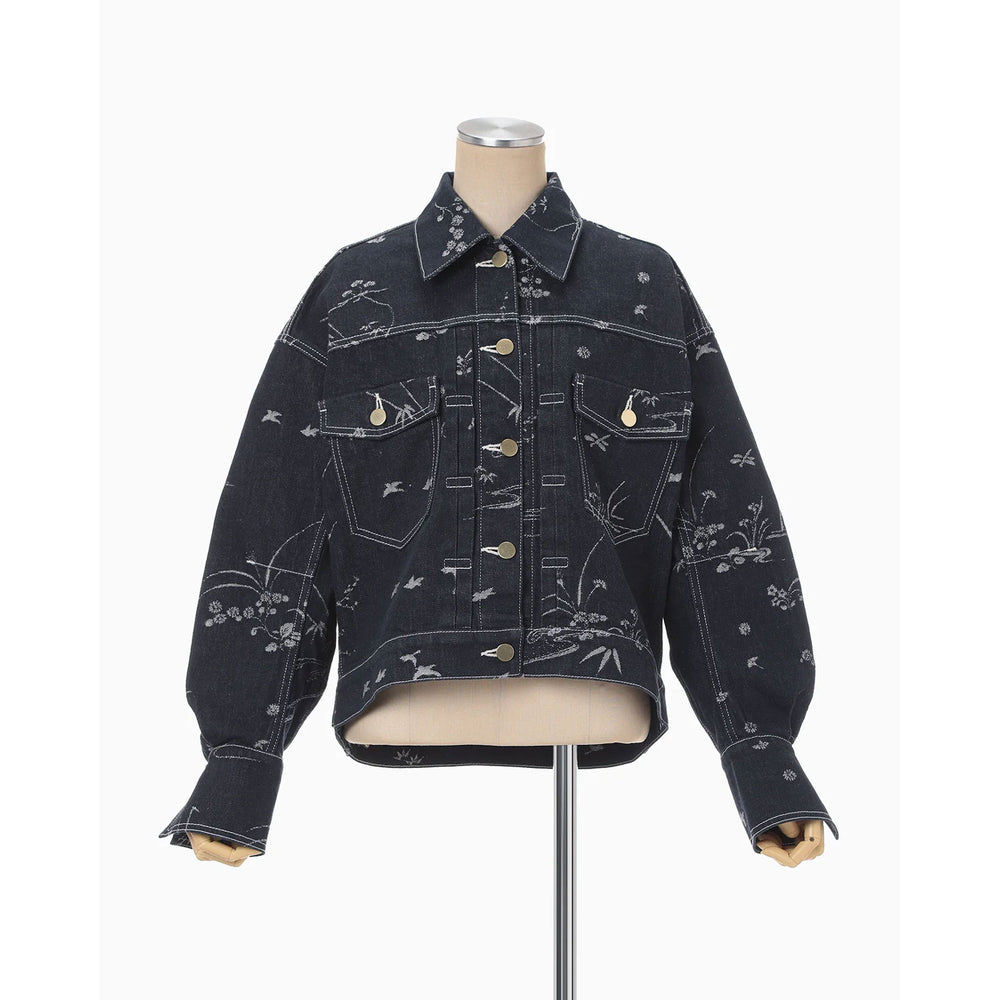 
                  
                    Nature Pattern Jacquard Short Denim Jacket - blue
                  
                