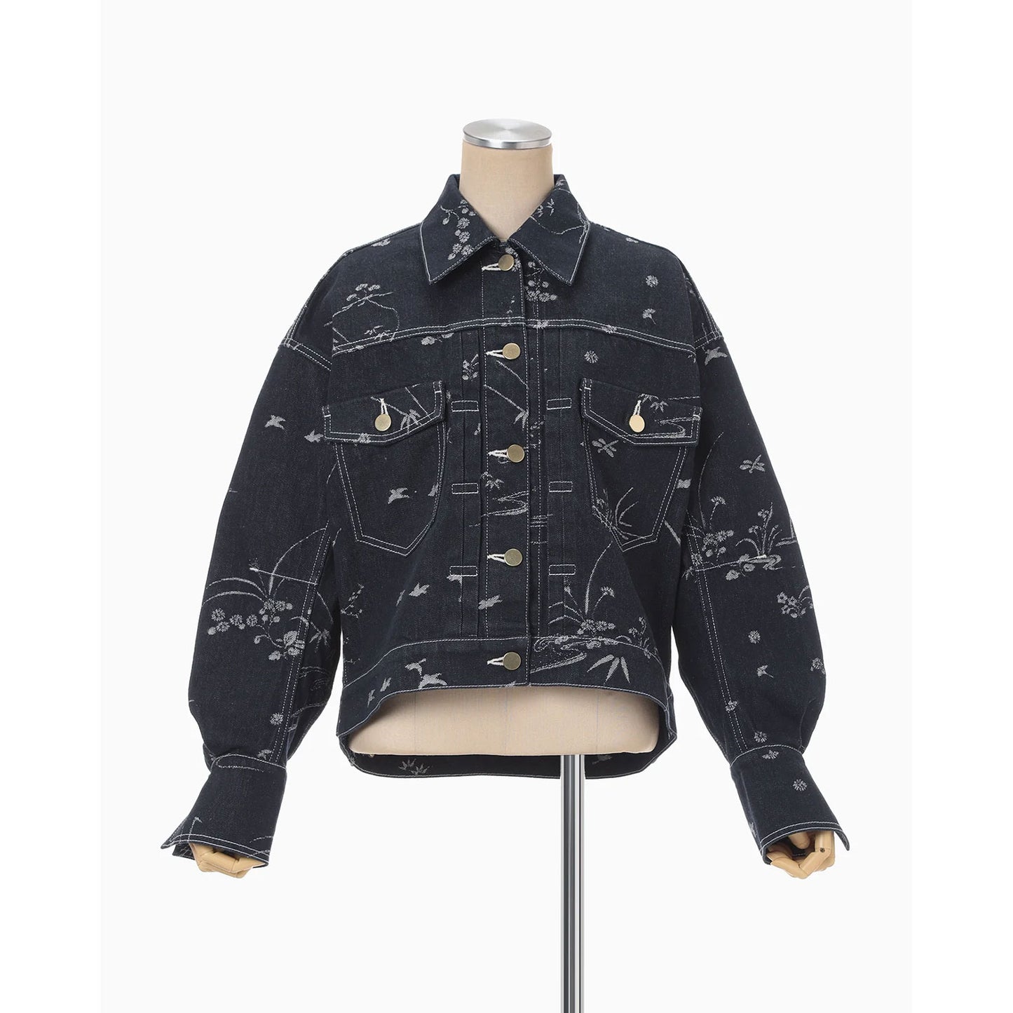 
                  
                    Nature Pattern Jacquard Short Denim Jacket - blue
                  
                