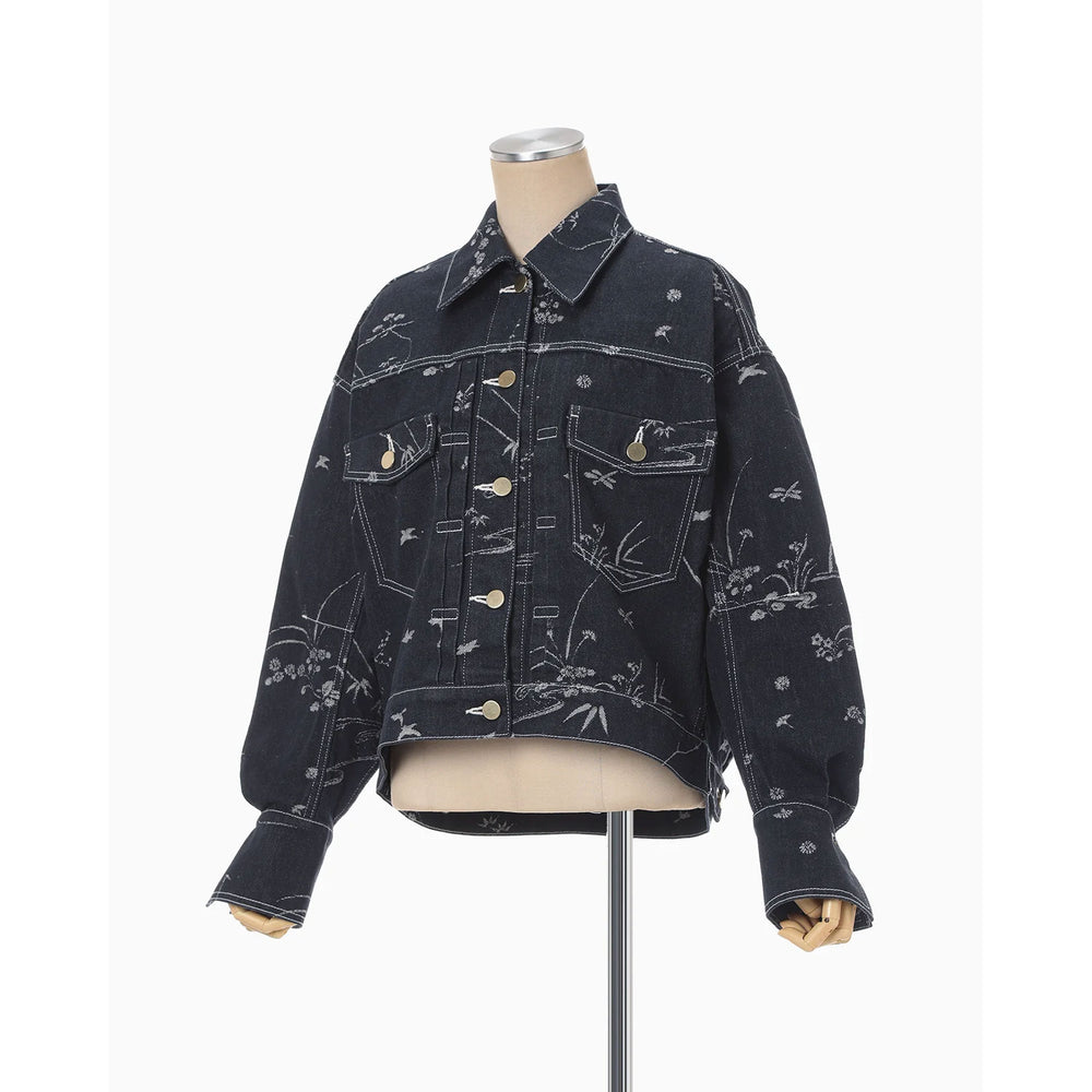 Nature Pattern Jacquard Short Denim Jacket - blue – OBLIGE