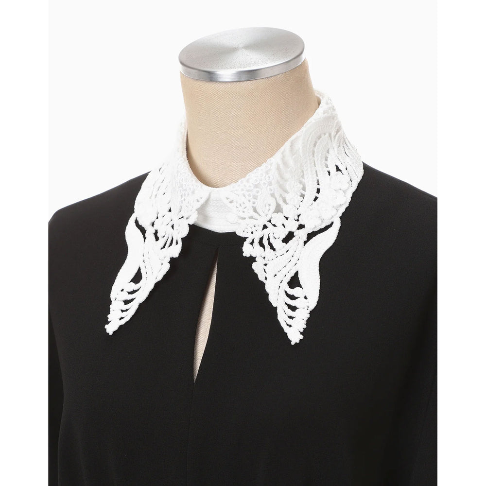 
                  
                    Triacetate Georgette Embroidered Collar Flared Dress - black
                  
                