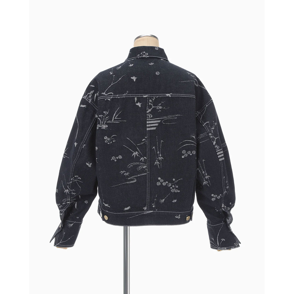 Nature Pattern Jacquard Short Denim Jacket - blue – OBLIGE