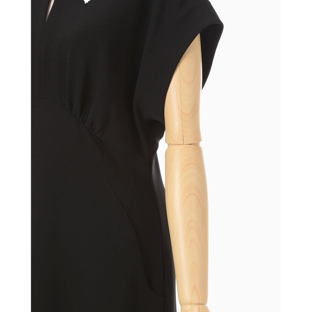 
                  
                    Triacetate Georgette Embroidered Collar Flared Dress - black
                  
                