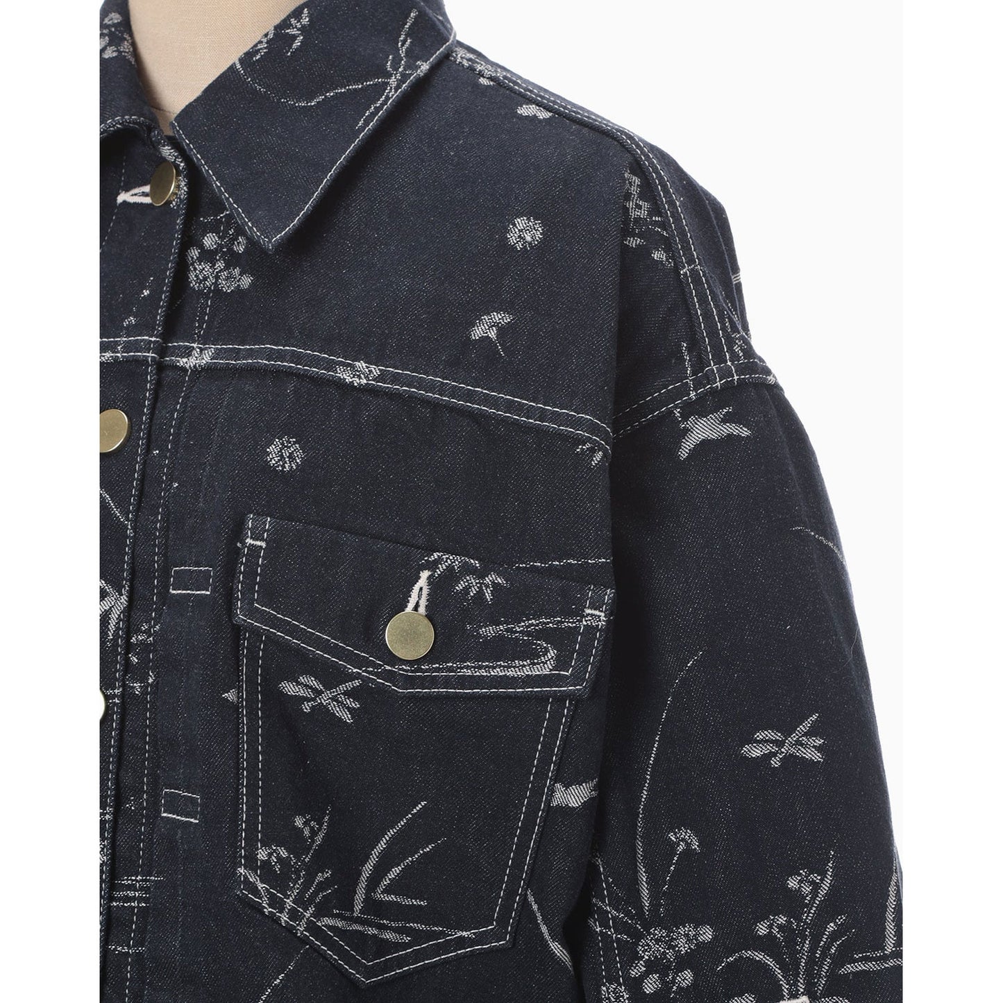 
                  
                    Nature Pattern Jacquard Short Denim Jacket - blue
                  
                