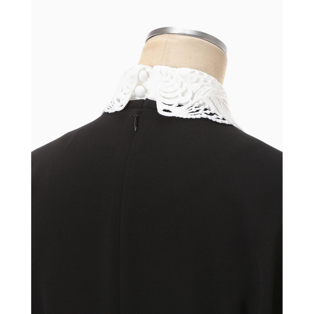 
                  
                    Triacetate Georgette Embroidered Collar Flared Dress - black
                  
                