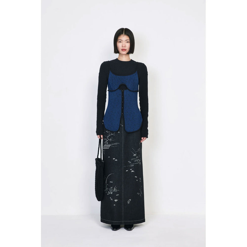 
                  
                    Shirring Jersey Jacquard Long Sleeve Top - light blue
                  
                