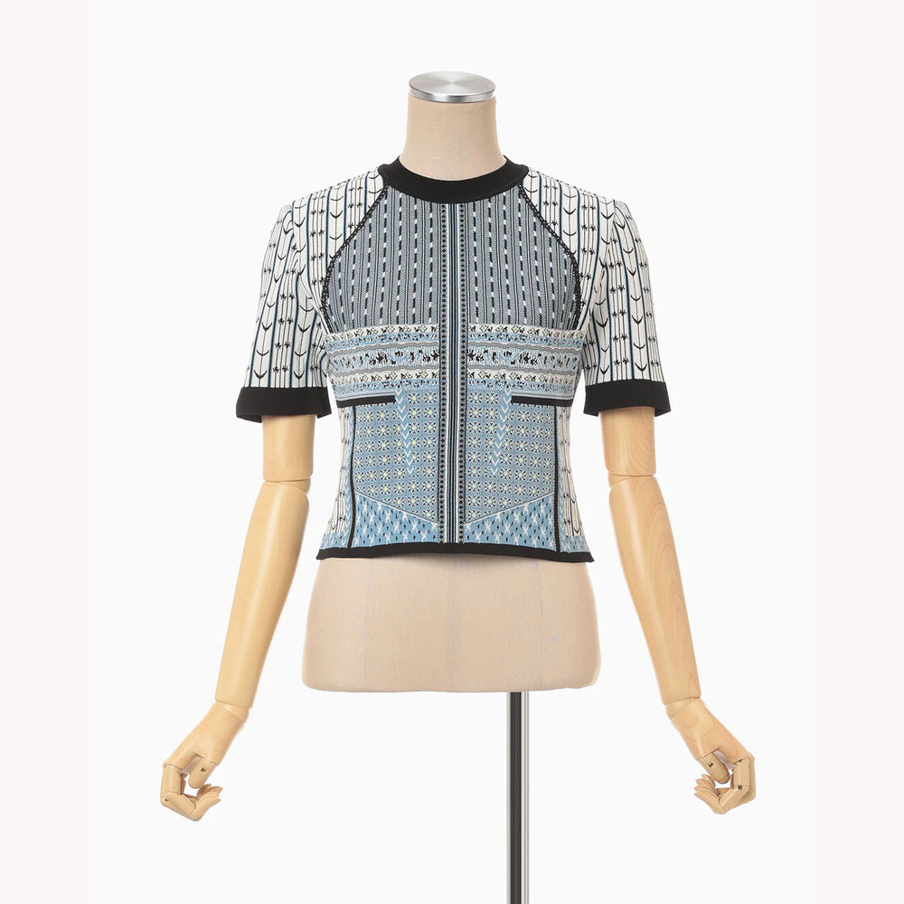 トップス Geometric Pattern Knitted Top Geometric Pattern Knitted Top -gray- – OBLIGE