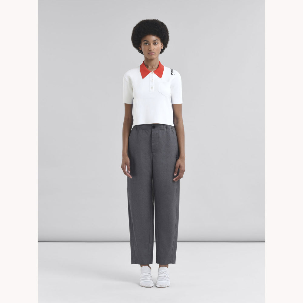 MARNI マルニ ウエストロゴウールワイドレッグパンツ グレー グレー ウール製ストレートパンツ、マルニシンボル入り – OBLIGE