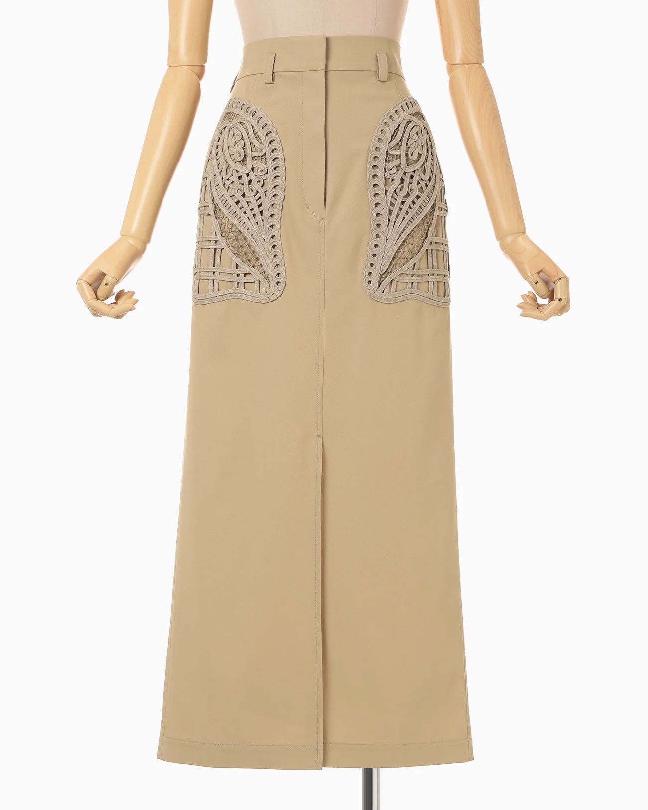 
                  
                    Cording Embroidery Detailed I-line Skirt - beige
                  
                