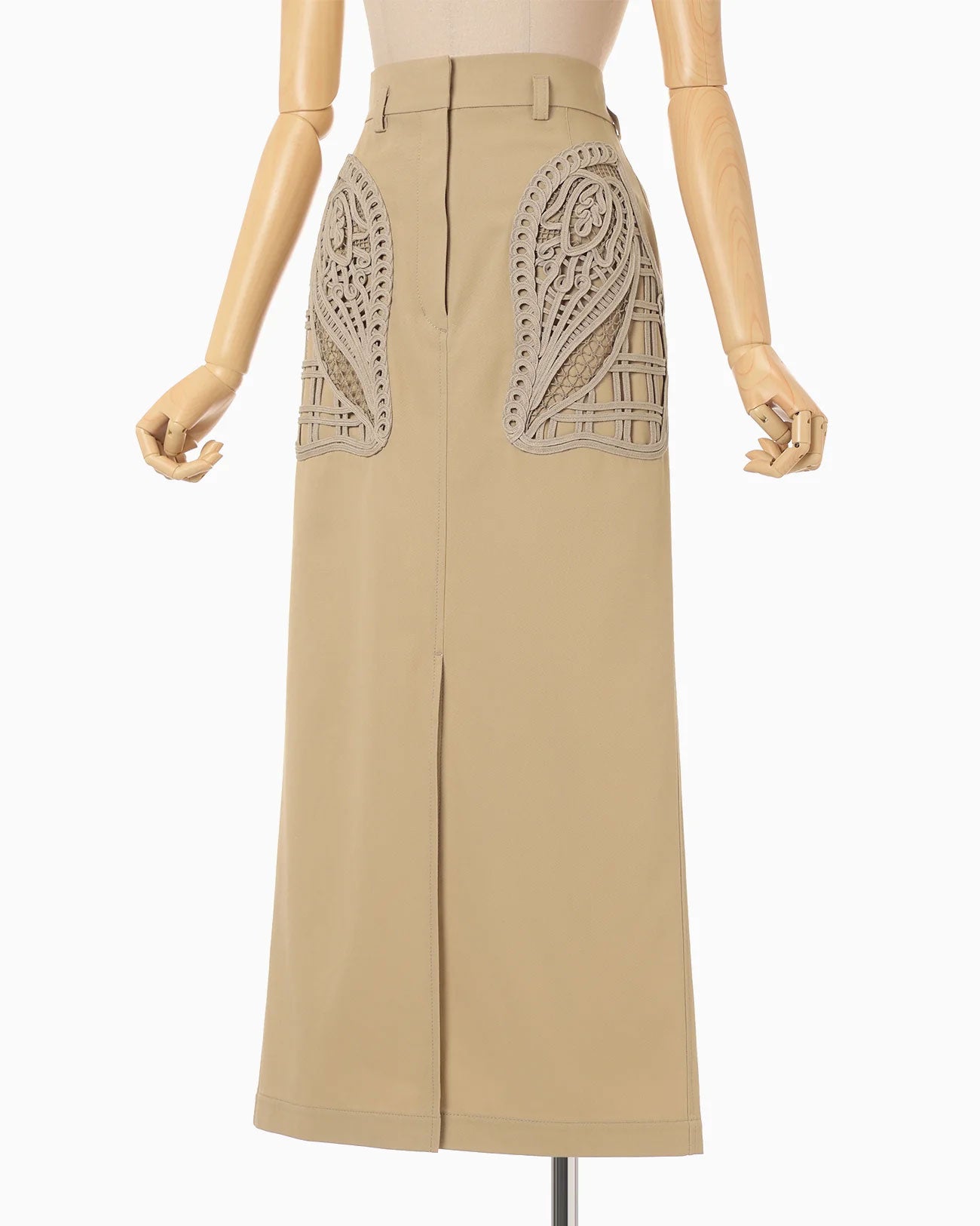 
                  
                    Cording Embroidery Detailed I-line Skirt - beige
                  
                