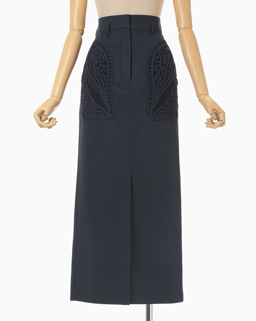 Cording Embroidery Detailed I-line Skirt - navy- – OBLIGE