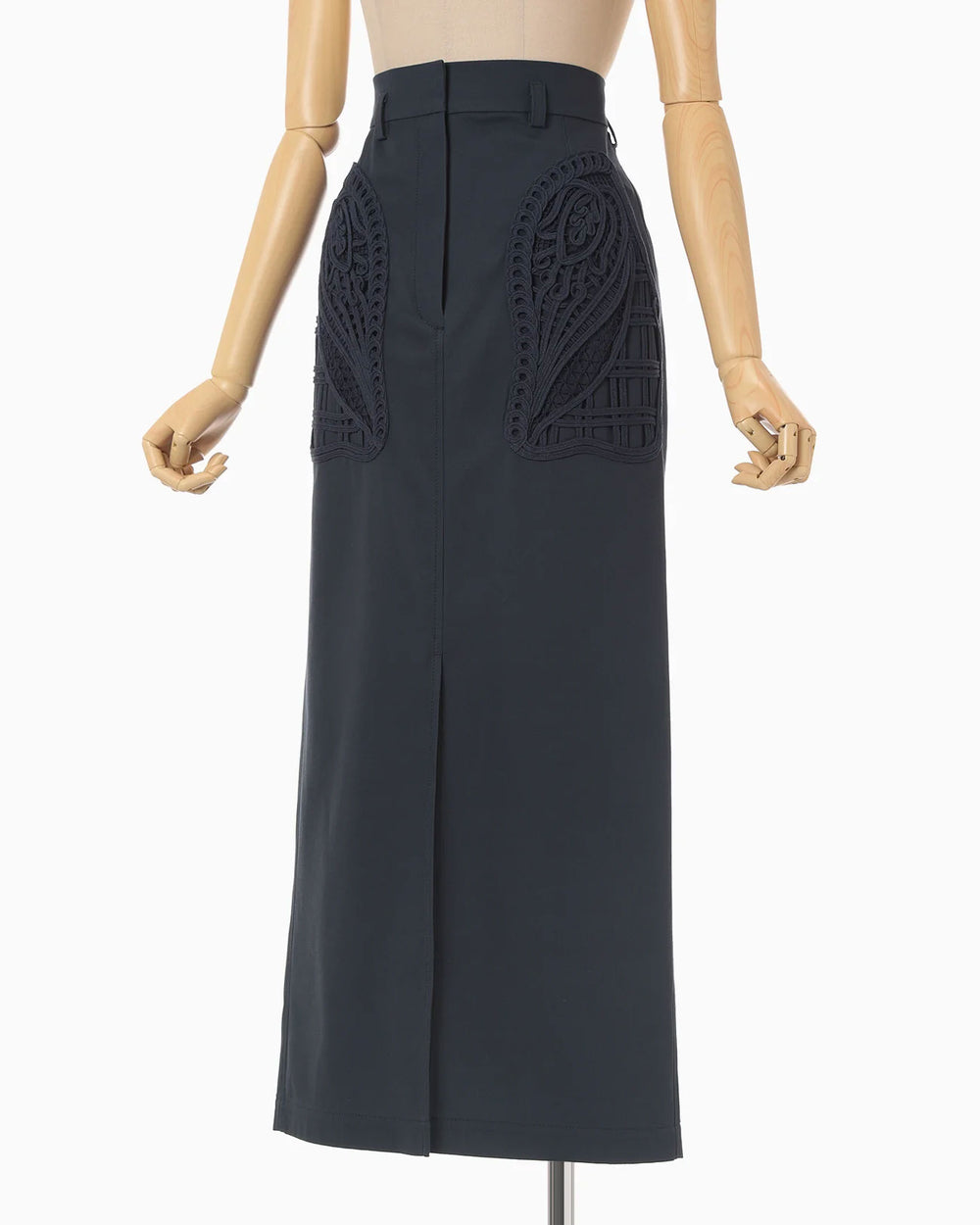 Cording Embroidery Detailed I-line Skirt - navy- – OBLIGE