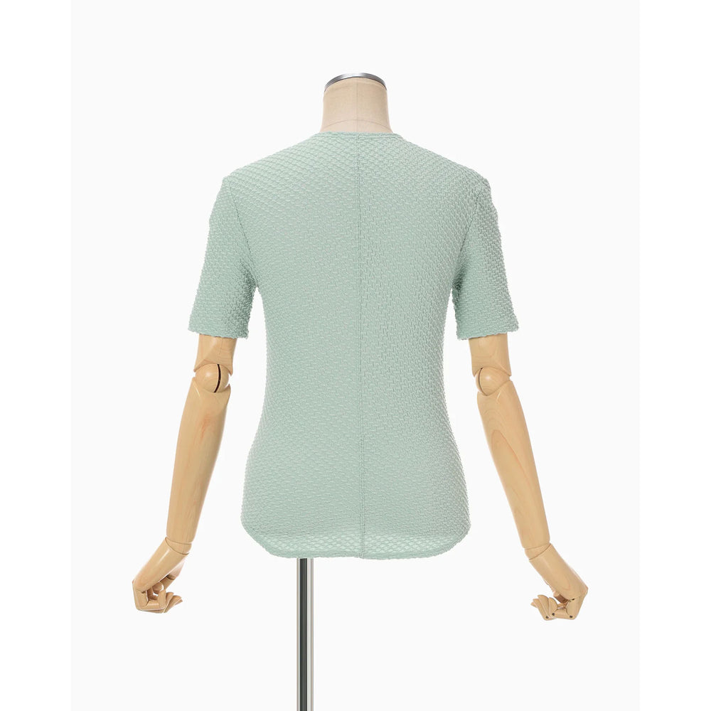 
                  
                    Shirring Jersey Jacquard Short Sleeve Top - light blue
                  
                
