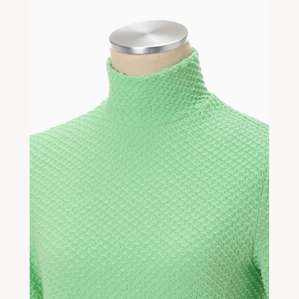 Shirring Jersey Jacquard High Neck Top - light green – OBLIGE