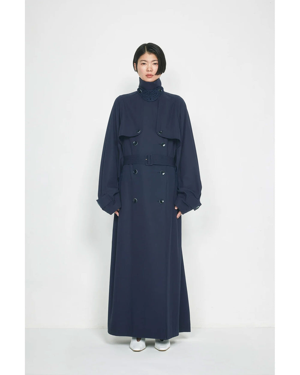 Cording Embroidery Detailed Trench Coat - navy – OBLIGE