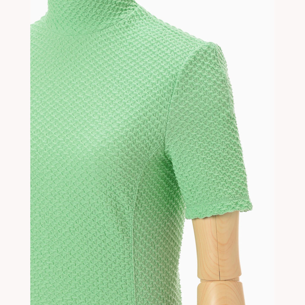 Shirring Jersey Jacquard High Neck Top - light green – OBLIGE
