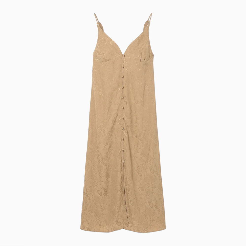 Floral Jacquard Camisole Dress-beige-