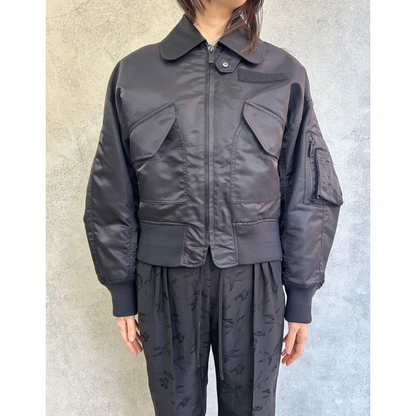 
                  
                    Nylon Twill 3D Embroidery Flight Jacket - black
                  
                
