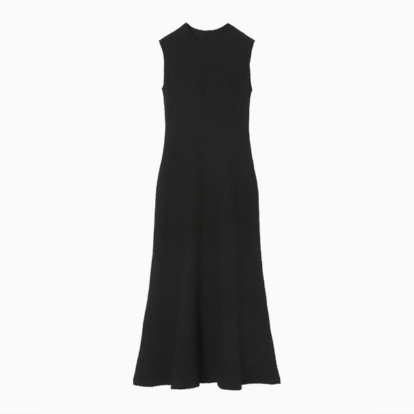 Shirring Jersey Jacquard Sleeveless Dress - black – OBLIGE