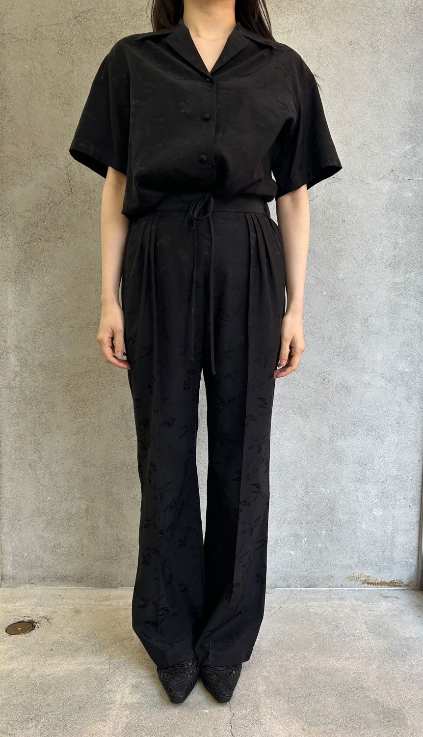 
                  
                    Karako Jacquard Open Collar Shirt - black
                  
                